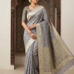 Banarasi Saree – Pure Crinkle Chiffon with Silver & Golden Zari Work (Gray)