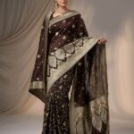 Banarasi Saree – Pure Crinkle Chiffon with Silver & Golden Zari Work (Black)