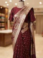 Banarasi Saree – Pure Crinkle Chiffon with Silver & Golden Zari Work (Red) - Image 2
