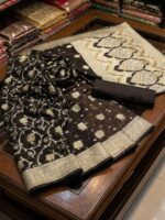 Banarasi Saree – Pure Crinkle Chiffon with Silver & Golden Zari Work (Black) - Image 2