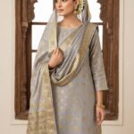 Banarsi Crinkle Chiffon shirt with Lidowna Chiffon Dupatta (Gray)