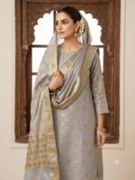 Banarsi Crinkle Chiffon shirt with Lidowna Chiffon Dupatta (Gray)