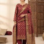 Banarsi Crinkle Chiffon shirt with Lidowna Chiffon Dupatta (Mahroon)