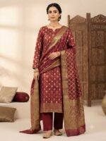 Banarsi Crinkle Chiffon shirt with Lidowna Chiffon Dupatta (Mahroon)