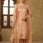 Two Piece Ladies Suit - Banarsi Crinkle Chiffon shirt with Lidowna Chiffon Dupatta  (Peach Color)