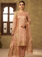 Two Piece Ladies Suit - Banarsi Crinkle Chiffon shirt with Lidowna Chiffon Dupatta  (Peach Color)