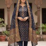 Banarsi Crinkle Chiffon shirt with Lidowna Chiffon Dupatta (Royal Blue)