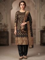 Banarsi Crinkle Chiffon shirt with Lidowna Chiffon Dupatta (Black)